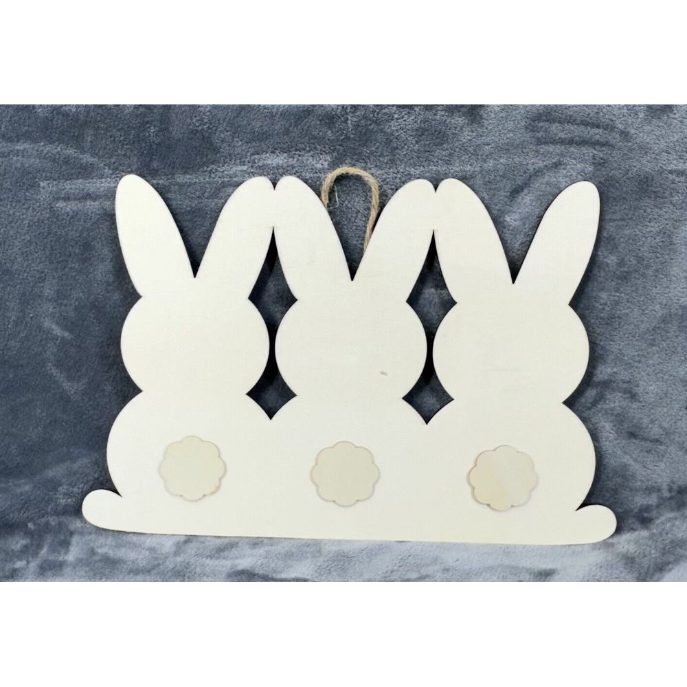 Easter Wooden Bunny Trio Cutout Unfinished Wood 15"x10" Craft Decor DIY Painting